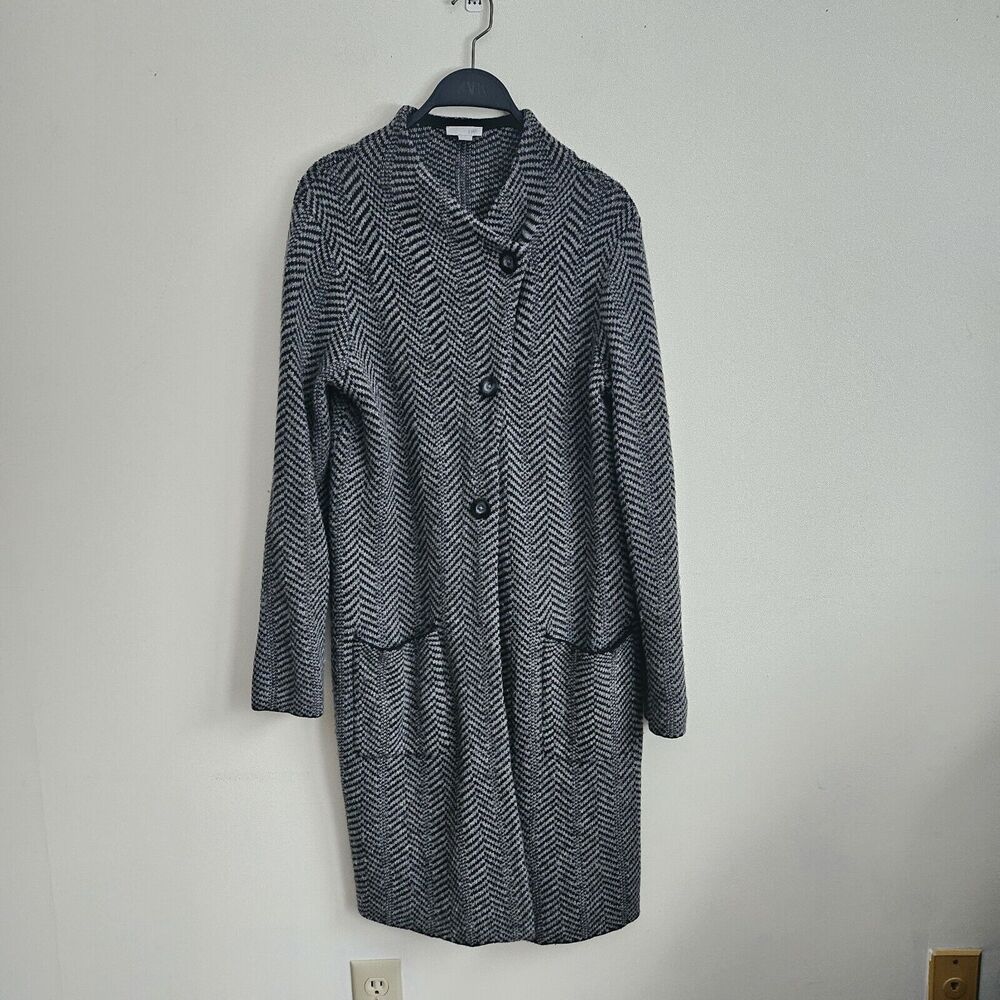 J Jill Wool Blend Sweater Coat Womens Duster Cardigan Snap Button Pockets Sz Sm